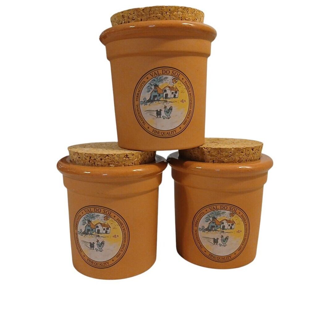 Val Do Sol Red Terracotta Pottery Country Canisters Jars Pots Portugal Vtg 3"T‎